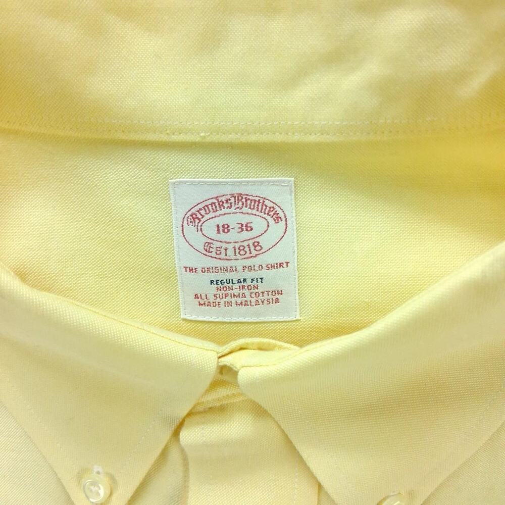 Brooks brothers mens button down Dress shirt 18 Yellow solid non iron - Picture 4 of 8